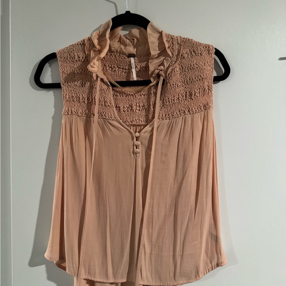 Free People Tan Ruffled Blouse